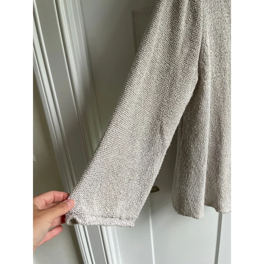 Habitat Linen Cotton Neutral Oatmeal One Button Cardigan Sweater L Lagenlook - Picture 6 of 10